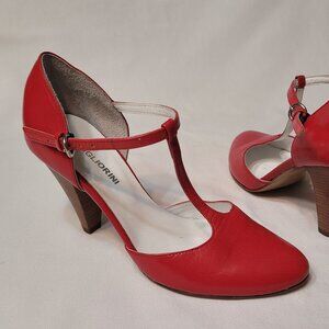 Vintage Migliorini Red Leather D'orsay Women Shoes Heels Italy Size EU34, US 4